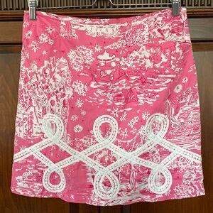 Lilly Pulitzer Roslyn Skirt in Skinny Dippin print Pink + white, soutache